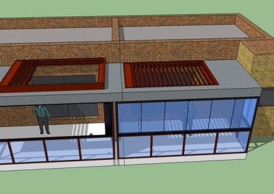 BOCETO DISEÑO PERGOLA BIOCLIMATICA RETRACTIL MOTORIZADA CON CORTINA DE CRISTAL EN UNA TERRAZA DE GETAFE MADRID 01