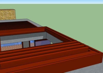 BOCETO DISEÑO PERGOLA BIOCLIMATICA RETRACTIL MOTORIZADA CON CORTINA DE CRISTAL EN UNA TERRAZA DE GETAFE MADRID 03
