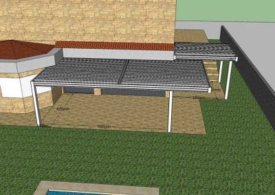 INFOGRAFIA DISEÑO PERGOLA BIOCLIMATICA LAMAS ORIENTABLES MOTORIZADA EN CHALET BOADILLA DEL MONTE MADRID