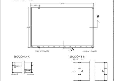 PLANO TÉCNICO PÉRGOLA BIOCLIMÁTICA CON TECHO FIJO DE PANEL SÁNDWICH CHALET TORRELODONES MADRID