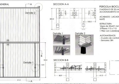 PLANO TECNICO DISEÑO PERGOLA BIOCLIMATICA LAMAS ORIENTABLES MOTORIZADA EN TERRAZA TORRELODONES MADRD