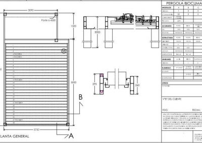 PLANO TECNICO PERGOLA BIOCLIMATICA ORIENTABLE MOTORIZADA Y PERGOLA PLANA EN TERRAZA ARROYOMOLINOS MADRID